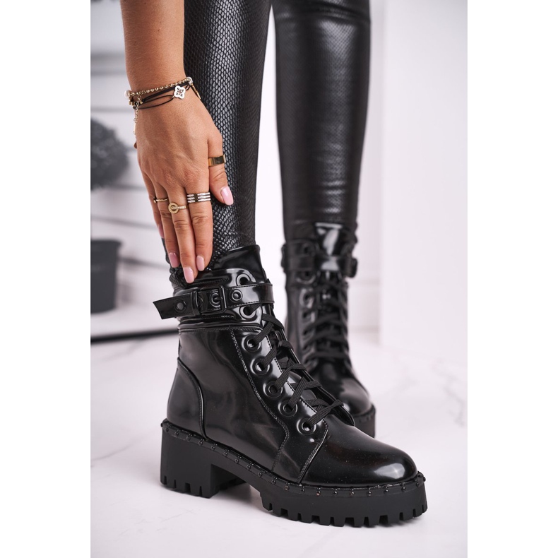 FRGIV Lackierte schwarze Head Up Stiefel für Damen 1