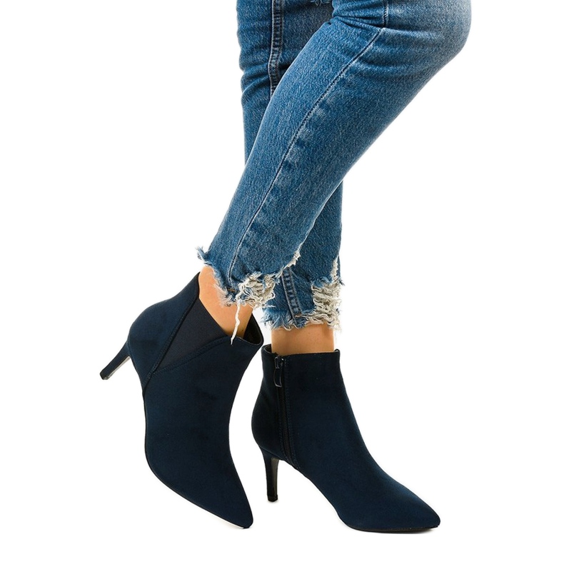 Marineblaue Stiefeletten mit Patter-Gummiband 1
