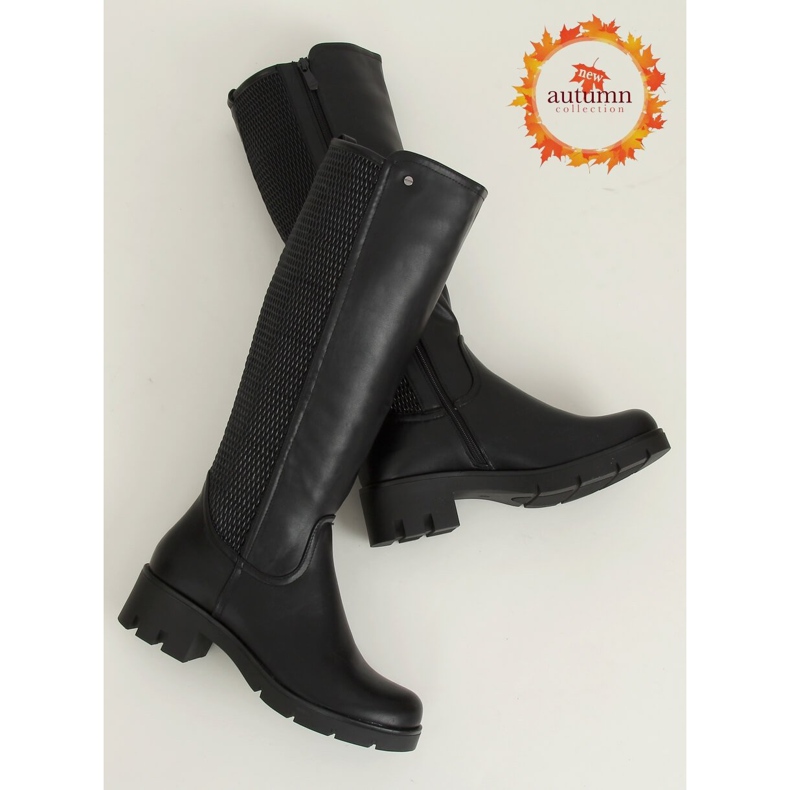 Schwarze Stiefel mit hohen Sohlen 6286-1 Schwarz 1