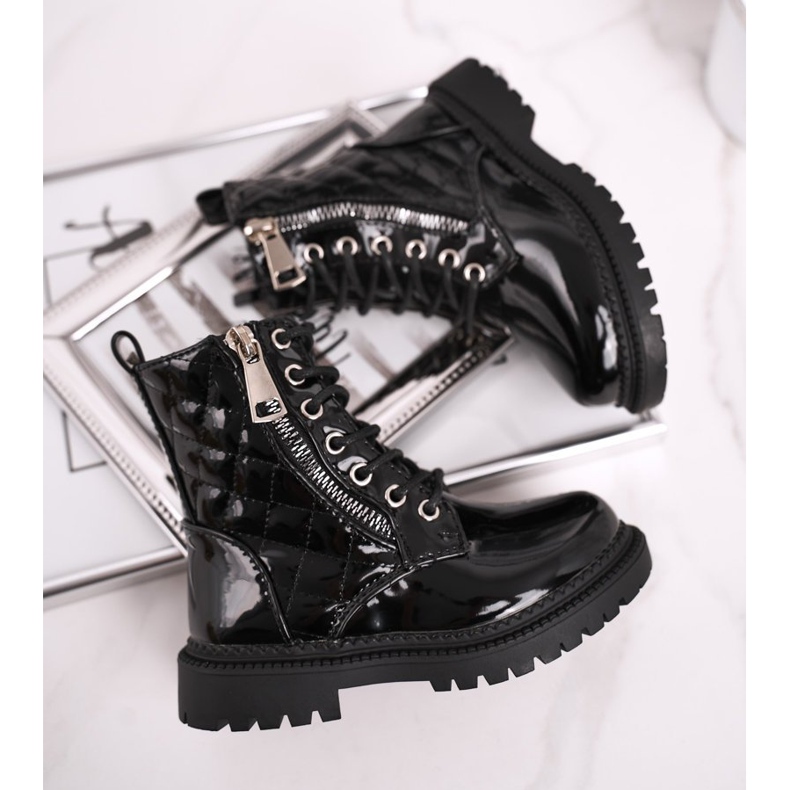 FRROCK Kinderstiefel mit Fell gewärmt, schwarz lackiert Say You 1