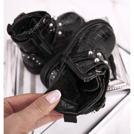 FRROCK Kinderstiefel mit Fell gewärmt, Lackiert Schwarz Mary 1