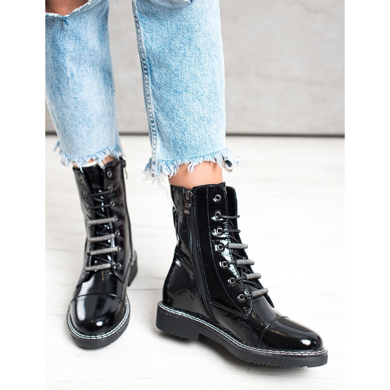 Goodin Lackierte Schnürstiefeletten schwarz 1