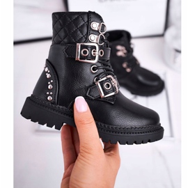 FRROCK Kinderstiefel mit Fell gewärmt Schwarz Dolly golden 1