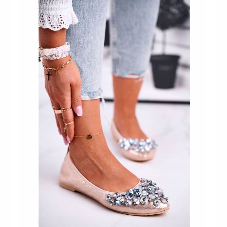 PS1 Ballerinas für Damen mit goldenen Kristallsteinen 1