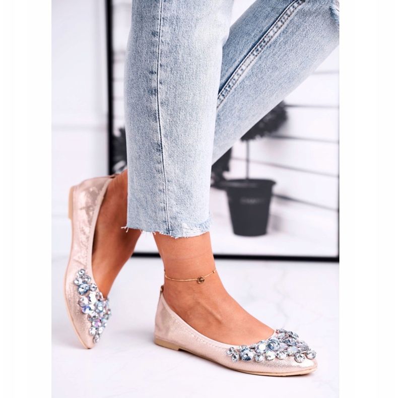 PS1 Ballerinas für Damen mit goldenen Kristallsteinen 2