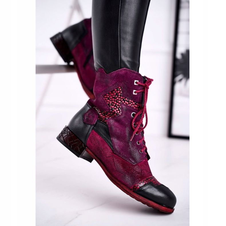 Warme Damen Lederstiefel Maciejka Violett 04625-23 rot mehrfarbig 2