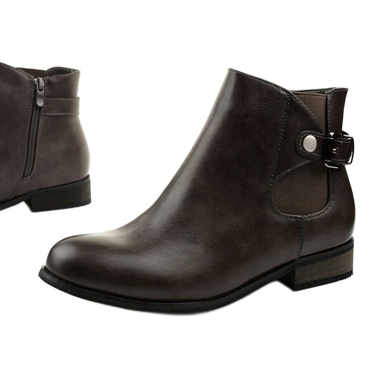 Graue flache Stiefeletten mit Gummizug und Reißverschluss 20Y8035-1 1