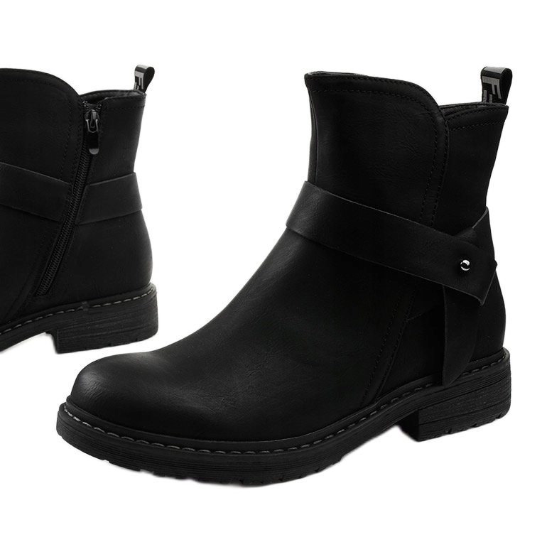 Schwarze flache Damenstiefel mit Reißverschluss Graybane 1