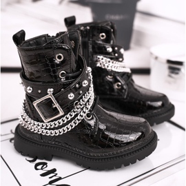 FRROCK Kinderstiefel mit Fell gewärmt, Lackiert Schwarz Dolly 1