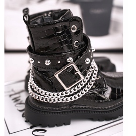 FRROCK Kinderstiefel mit Fell gewärmt, Lackiert Schwarz Dolly 2