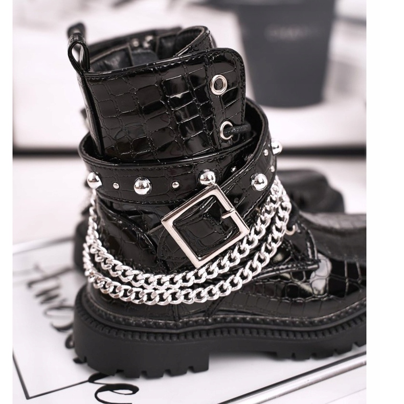 FRROCK Kinderstiefel mit Fell gewärmt, Lackiert Schwarz Dolly 2