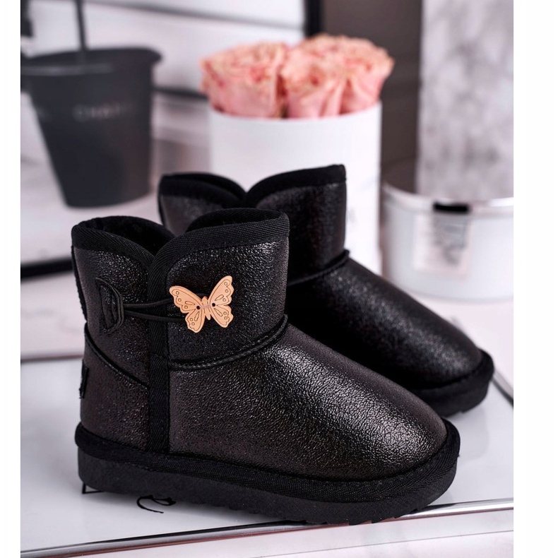 Apawwa Isolierte Kinder-Schneestiefel mit Schmetterling schwarz Cosmic 1