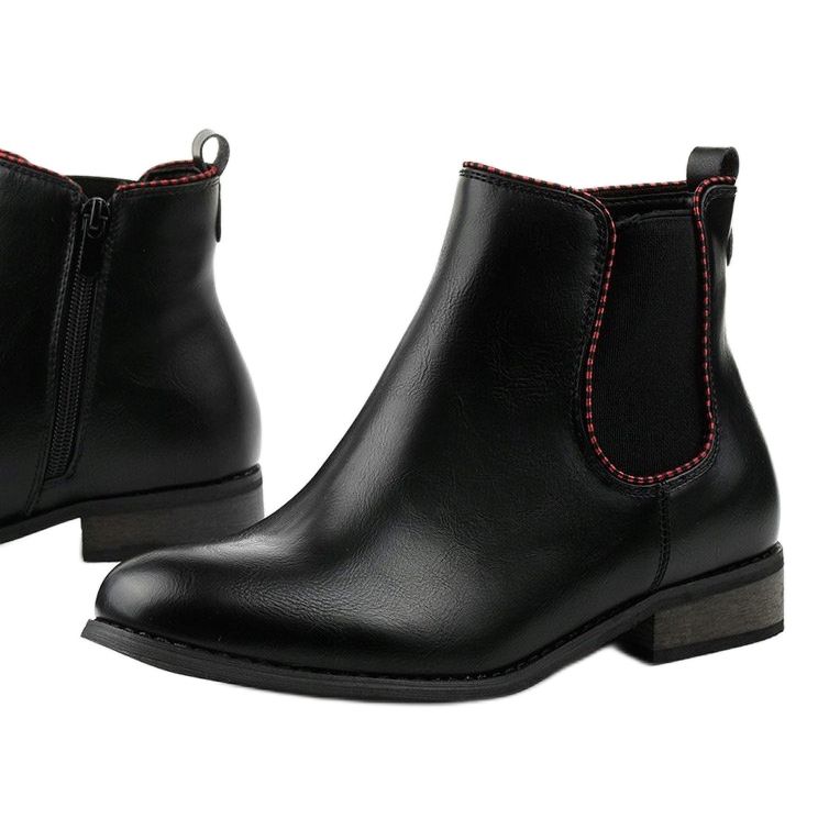 Schwarze flache Chelsea-Boots mit Gummizug 20Y8031-1 1