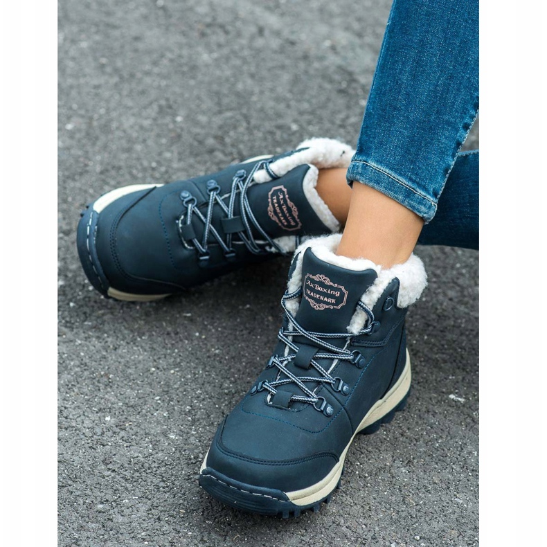 Ax Boxing Trekkingschuhe mit Schaffell navy blau 2