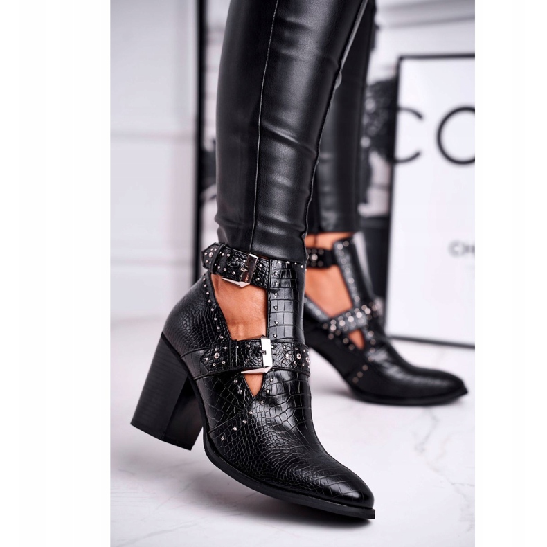 FRSS Damenstiefel mit Kroko-Ausschnitten Schwarz Aria 1