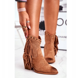 Damenstiefel mit hohem Absatz mit Fransen Cowboystiefel Khaki Michelle braun 2