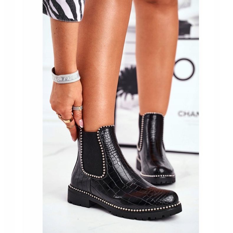 Damen Stiefeletten Chelsea Boots Warm Schwarz Elvina 1