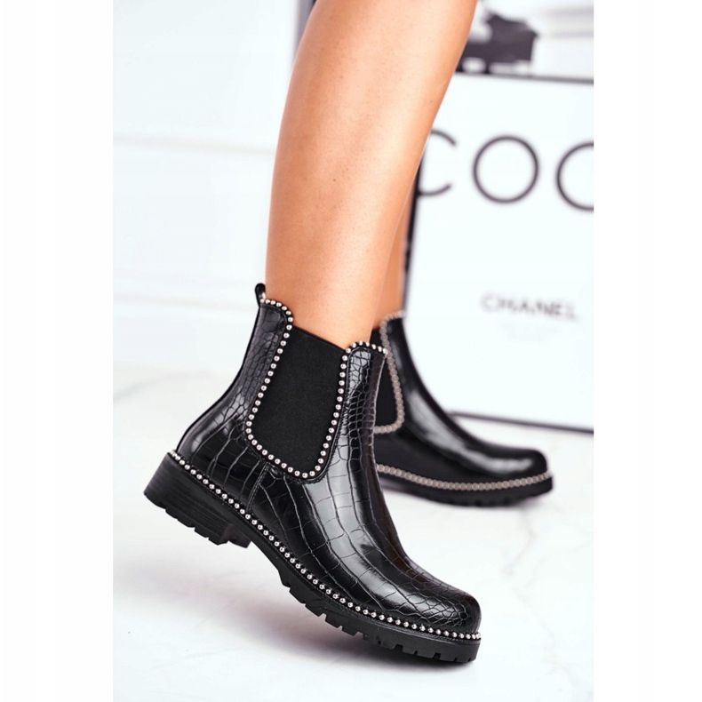 Damen Stiefeletten Chelsea Boots Warm Schwarz Elvina 2