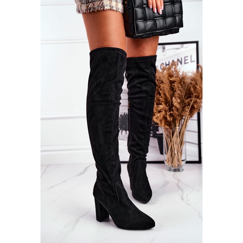 Damen Kniehohe Stiefel Öko-Wildleder Schwarz First Time 1