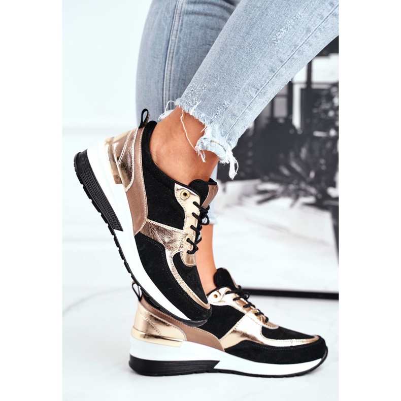 Vinceza Damen Sportschuhe Leder schwarz und gold 21-7777 2