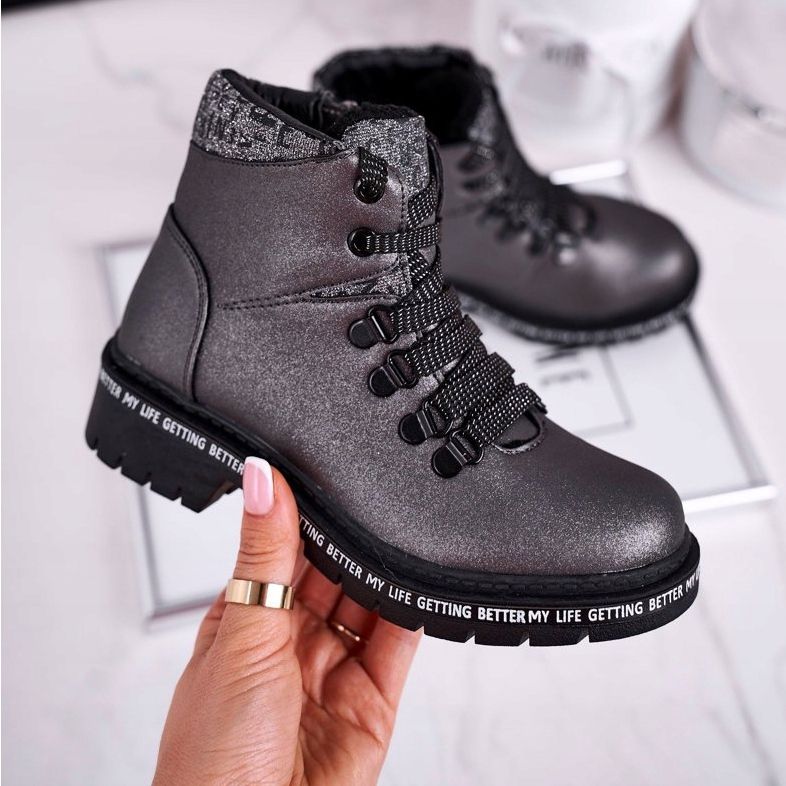 Kinder Jugendstiefel mit Lammfell grau Schneeflocke 2