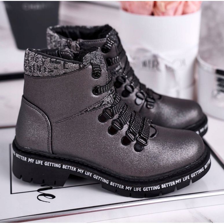 Kinder Jugendstiefel mit Lammfell grau Schneeflocke 1