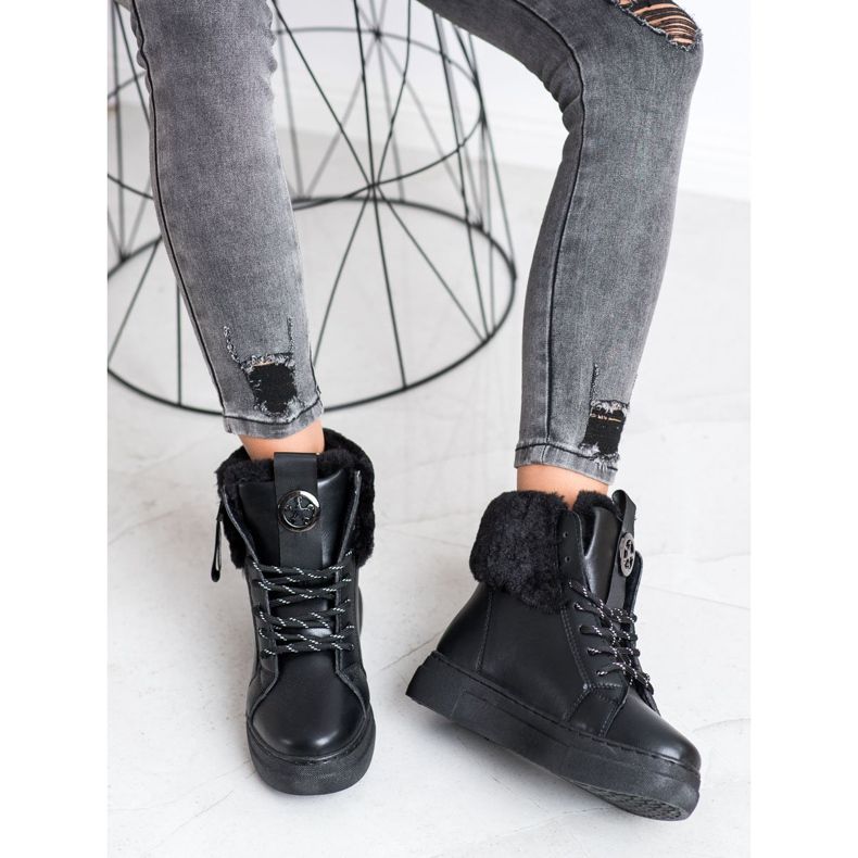 Weide Gebundene Stiefeletten mit Fell schwarz 2