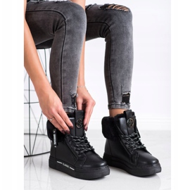 Weide Gebundene Stiefeletten mit Fell schwarz 1