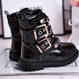 FRROCK Warme Kinderstiefel mit Schnallen Print Schwarz Fun Time 1