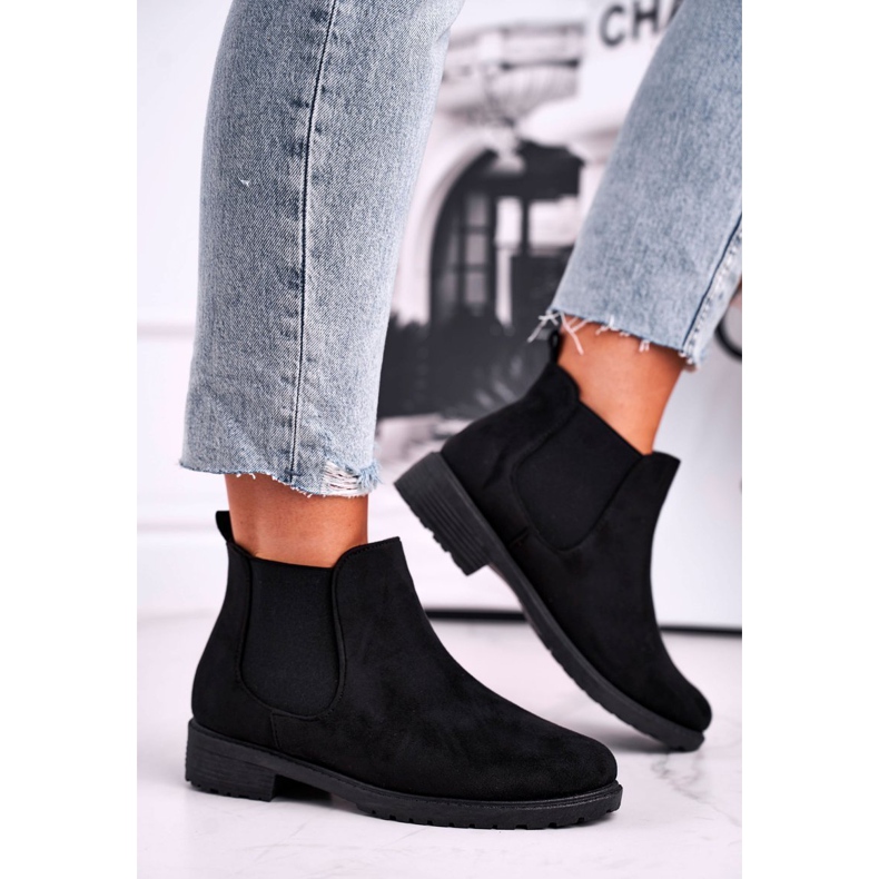 Schwarze Shaggy schwarze Stiefel für Damen 1