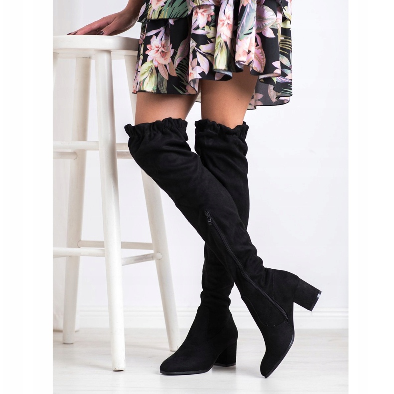 SHELOVET Hohe Wildlederstiefel schwarz 1