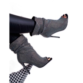 Damenstiefel auf hohem Absatz Lu Boo Strasssteine ​​Black Bandes schwarz silber- 3
