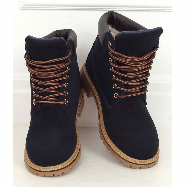Marineblaue isolierte Holzstiefel für Damen B175-22 NAVY / CAMEL 1