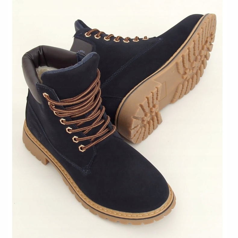 Marineblaue isolierte Holzstiefel für Damen B175-22 NAVY / CAMEL navy blau 2