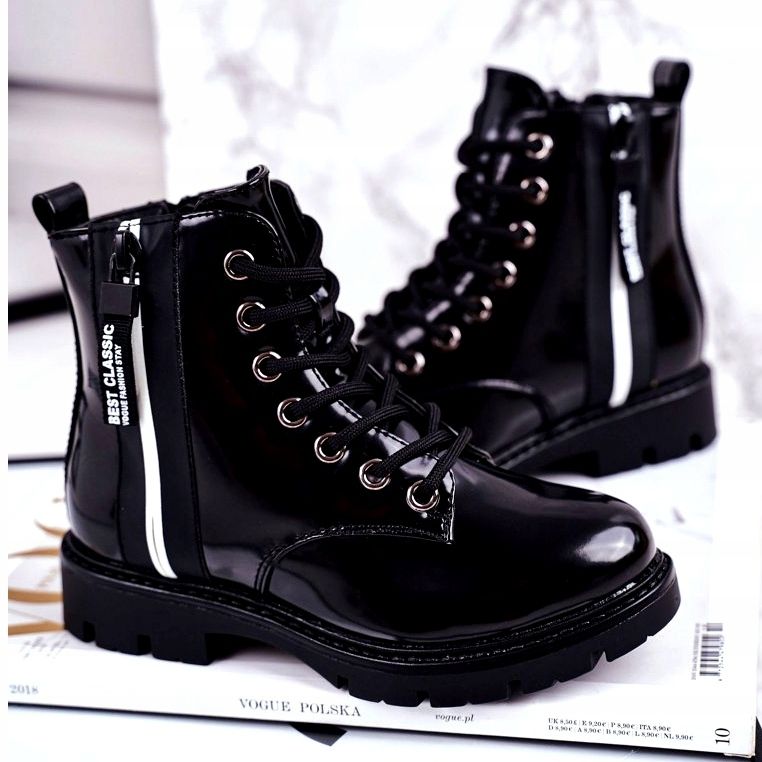 Vinceza Kinderstiefel Warm mit Reißverschluss Lackiert Black Falcon schwarz 2