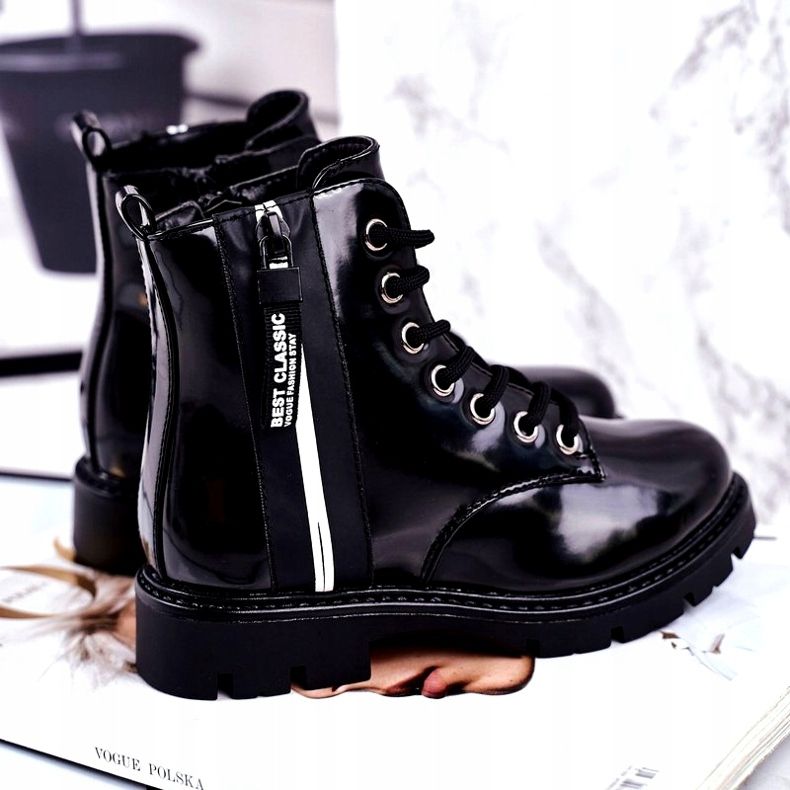 Vinceza Kinderstiefel Warm mit Reißverschluss Lackiert Black Falcon schwarz 3