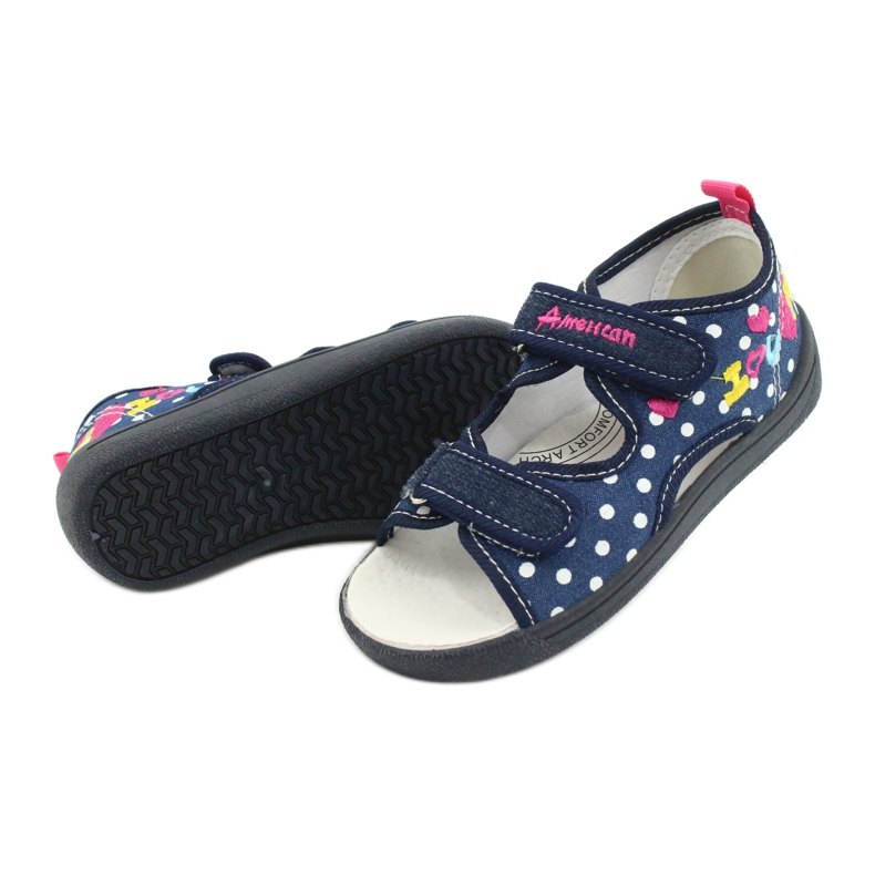 American Club Hausschuhe, Sandalen, amerikanische Kinderschuhe, Lederdecksohle navy blau rosa 3