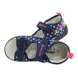 American Club Hausschuhe, Sandalen, amerikanische Kinderschuhe, Lederdecksohle navy blau rosa 4