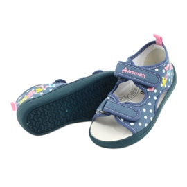 American Club Hausschuhe, Sandalen, amerikanische Kinderschuhe, Lederdecksohle weiß blau rosa 3