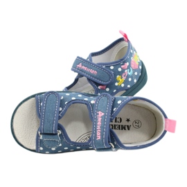 American Club Hausschuhe, Sandalen, amerikanische Kinderschuhe, Lederdecksohle weiß blau rosa 4