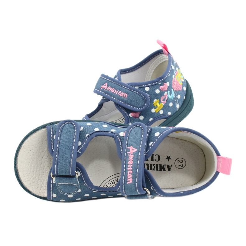 American Club Hausschuhe, Sandalen, amerikanische Kinderschuhe, Lederdecksohle weiß blau rosa 4