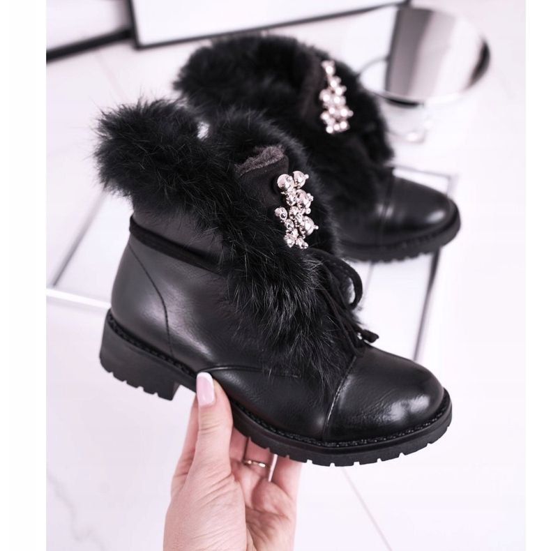 MSMG Kinder Schwarze Warme Stiefel Pelz Ella 2