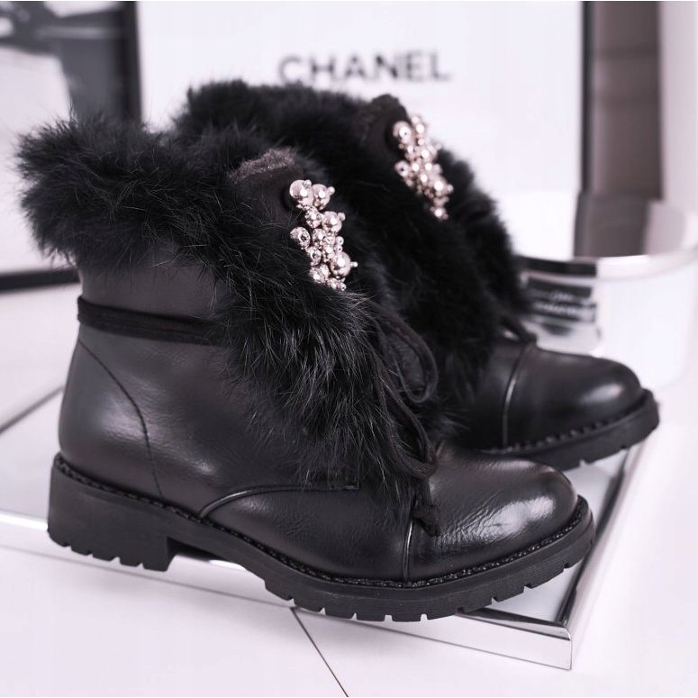 MSMG Kinder Schwarze Warme Stiefel Pelz Ella 1