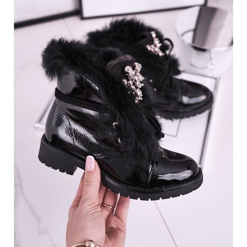 MSMG Kinderstiefel Warm Lackiert Schwarz Ella 2