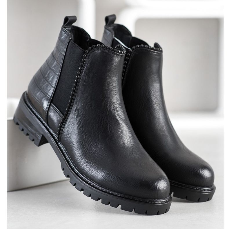 Super Me Schwarze Jodhpur-Stiefel mit Schlangenmuster 1