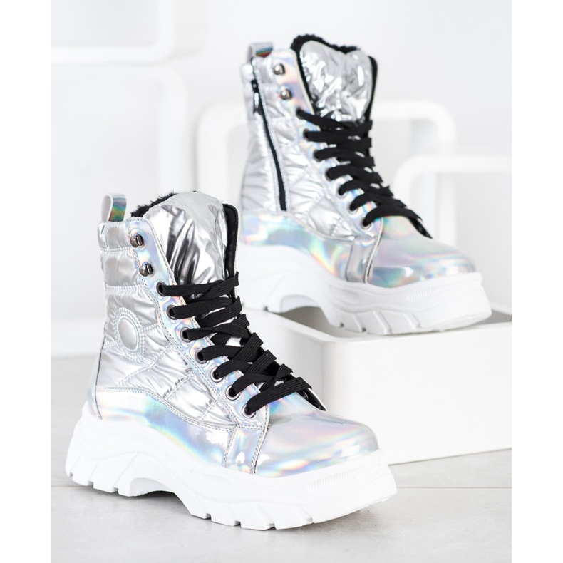 SHELOVET Modisch gesteppte Trapper silber- 1