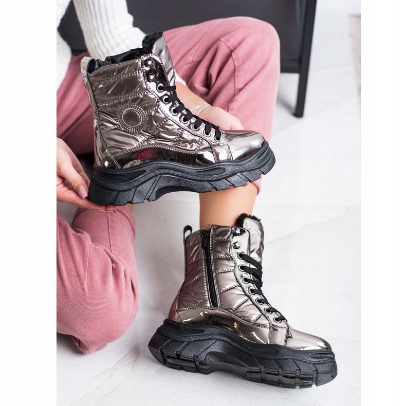 SHELOVET Modisch gesteppte Trapper grau 1