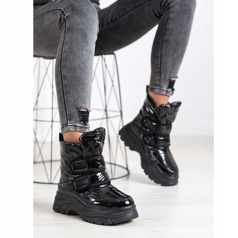 SHELOVET Glänzende Schneestiefel mit Klettverschluss schwarz 2