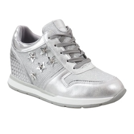 Silberne Sneakers mit Keilabsatz und Sternen BM1915-3 1