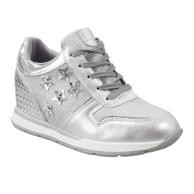 Silberne Sneakers mit Keilabsatz und Sternen BM1915-3 1